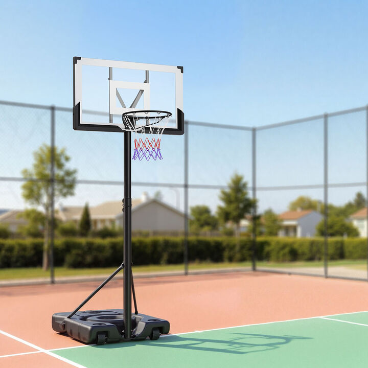Portable Basketball Goal System with Adjustable Height, PC Backboard and Rolling Base-Black