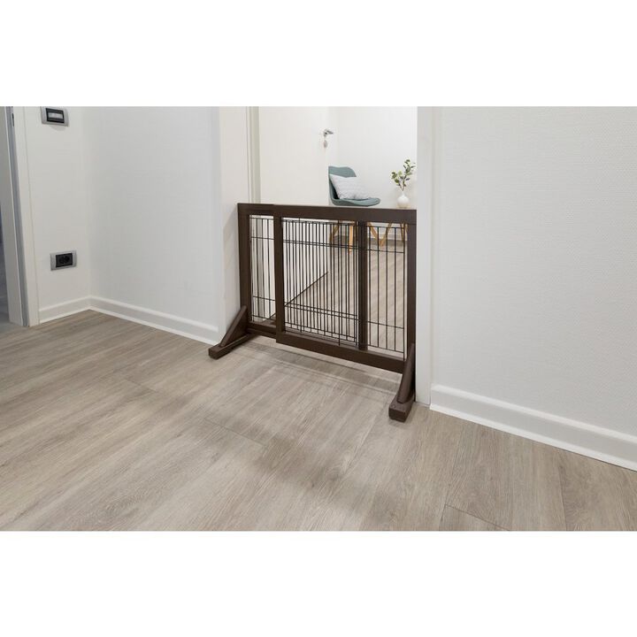 TRIXIE Adjustable Wooden Freestanding Pet Gate, Tall Step Over, Expands to 42.5"