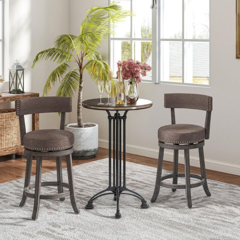 Hivvago Set of 2 Counter Height Chairs with 360° Swivel Seat and Rubber Wood Frame