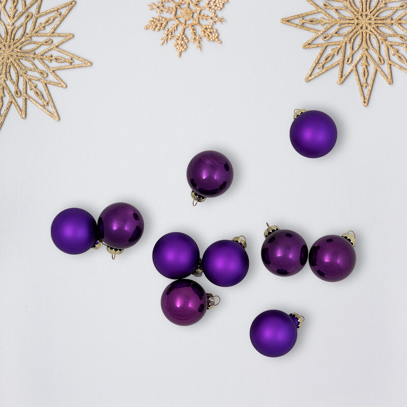 10ct Shiny and Matte Purple Glass Ball Christmas Ornaments 1.75" (45mm) image number 5