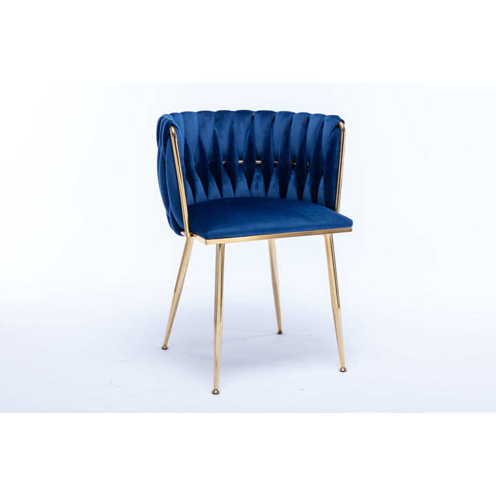 Modern Design Golden Metal Frame Velvet Fabric Dining Chair with Golden Legs, Set of 2,Navy