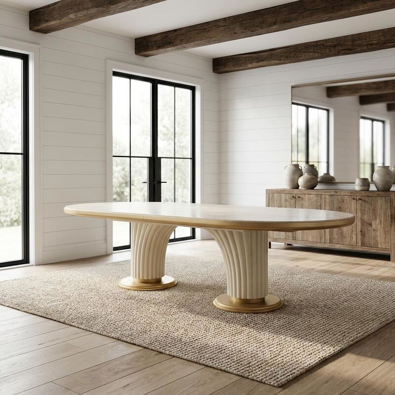 Michael Amini Scotts Square Oval Dining Table - Light Champagne image number 1