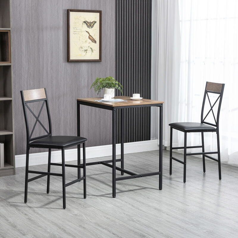 Kitchen Table and Chair Set with Two Cushioned Stools and a Bar Table, Brown