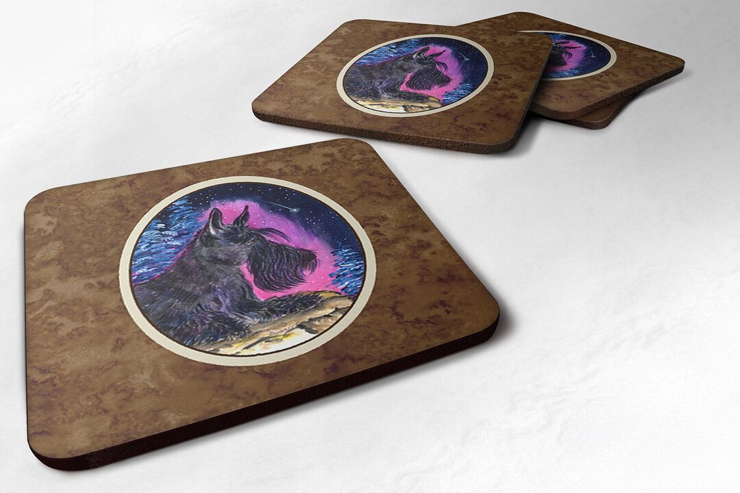 Caroline's Treasures SS8442FC Starry Night Scottish Terrier Foam Coasters Set of 4 (Set of 4), 3.5 H x 3.5 W, Multicolor