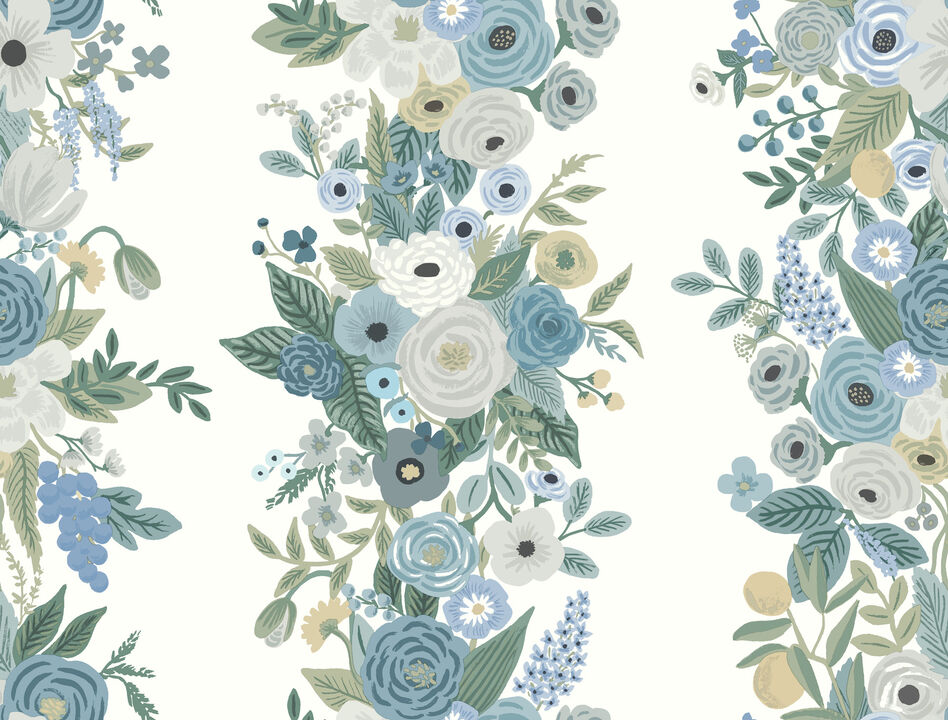 Garden Party Trellis White & Blue Wallpaper