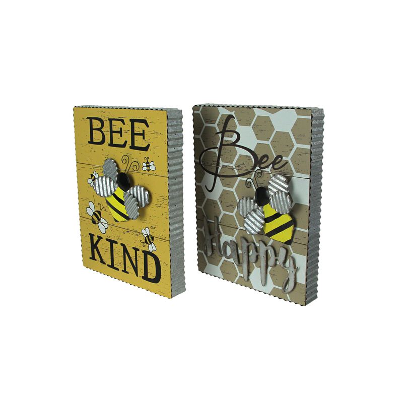 Set of 2 Bee Happy Bee Kind Honeybee Wall Hanging Signs Motivational Home Decor image number 1