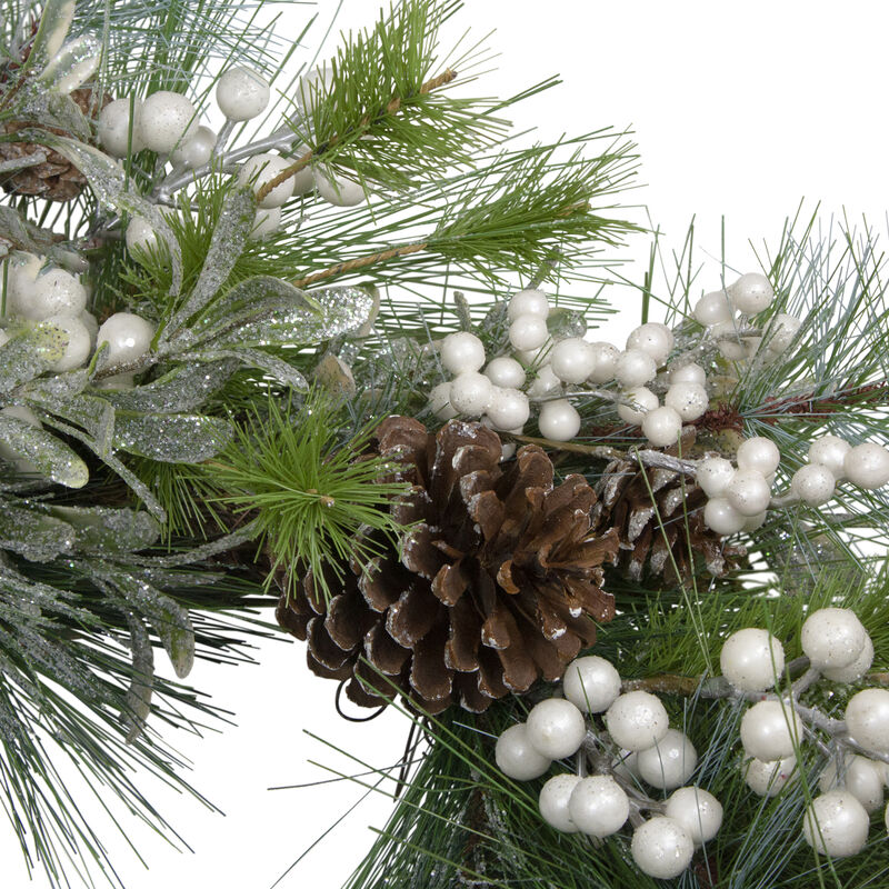 Glittered White Berry and Pinecone Artificial Christmas Wreath  30-Inch  Unlit image number 1