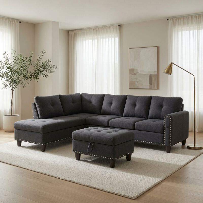 Vupcer L‑Shaped Linen Blend Sectional Sofa image number 2