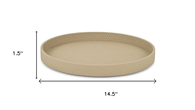 HomeRoots 15" Taupe Faux Wicker Round Serving Tray image number 5