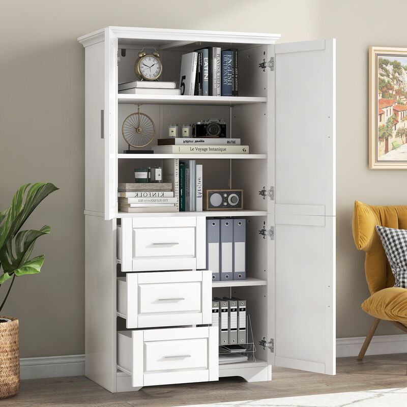 Whisen Tall and Wide Storage Cabinet with Doors, Three Drawers and Adjustable Shelf