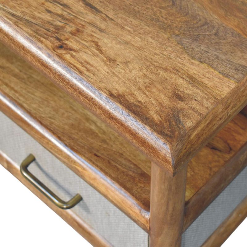 Artisan Furniture Solid Wood Solara Rattan Coffee Table, 2 Drawers, and Shelf, Gray and Brown image number 5