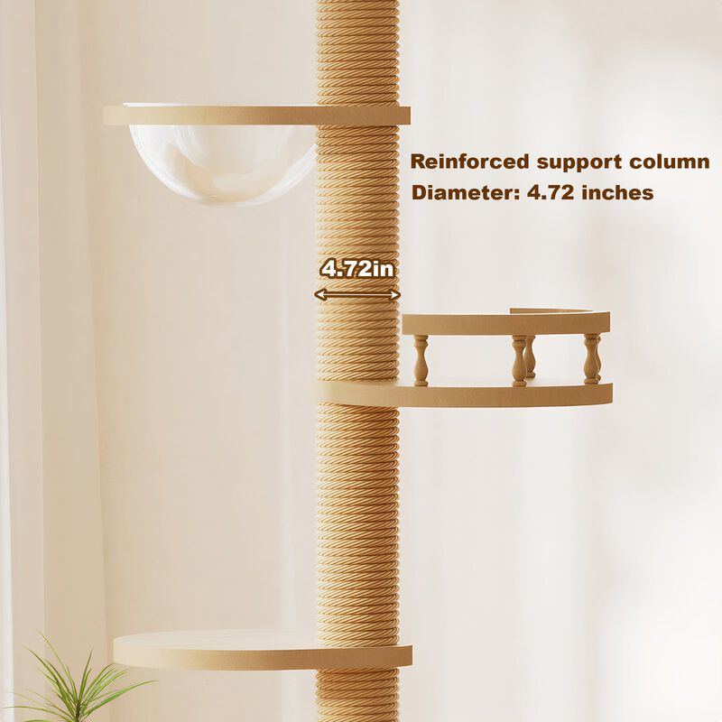 Floor to Ceiling Cat Tree with Adjustable Height Wood Condo Hammock and Scratching Post for Indoor Cats 98 to 110 Inch