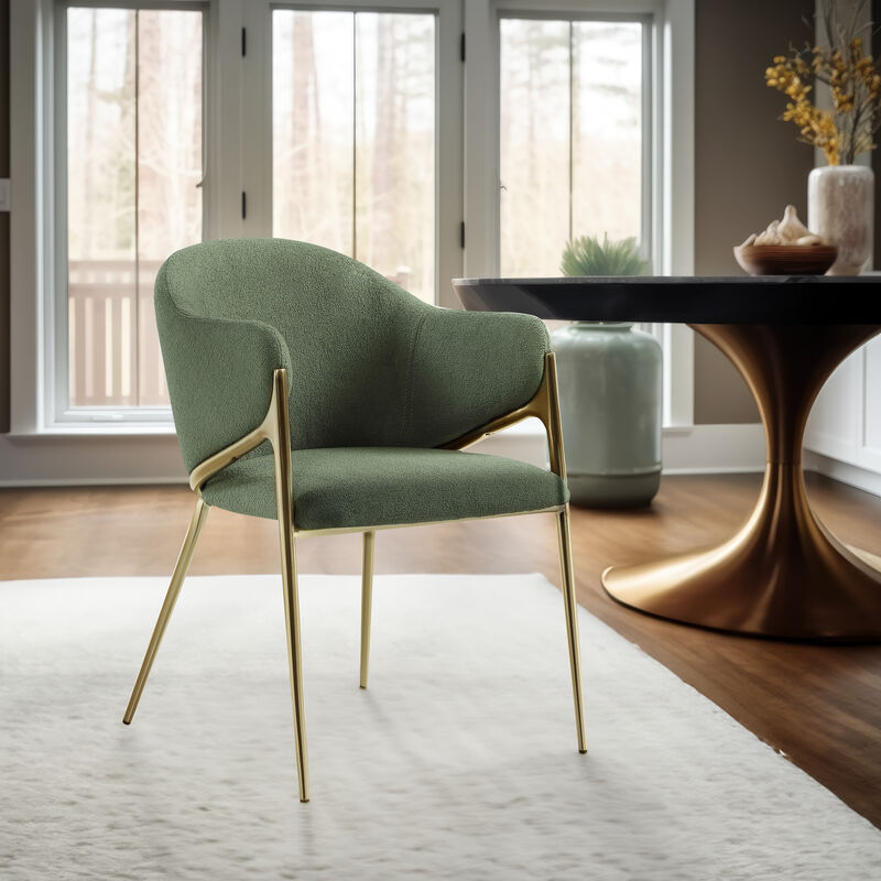 Meridian Furniture Nial Green Boucle Fabric Dining Chair, Set of 2