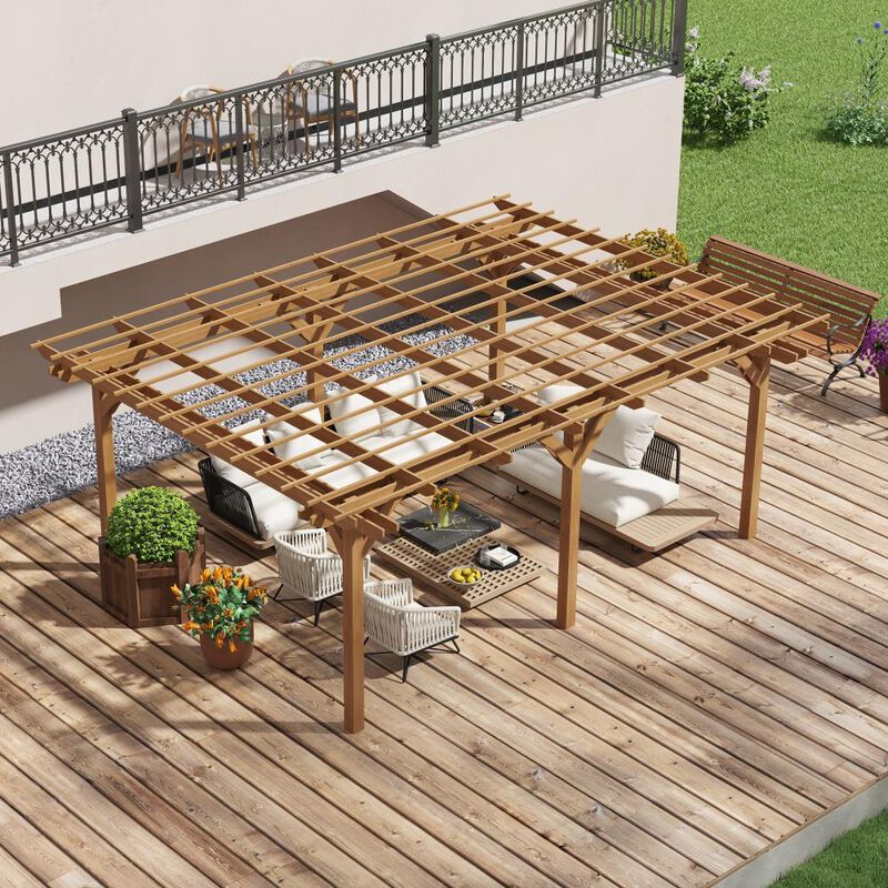 Hivvago 12x16 Backyard Wood Pergola Structure with Trellis image number 6