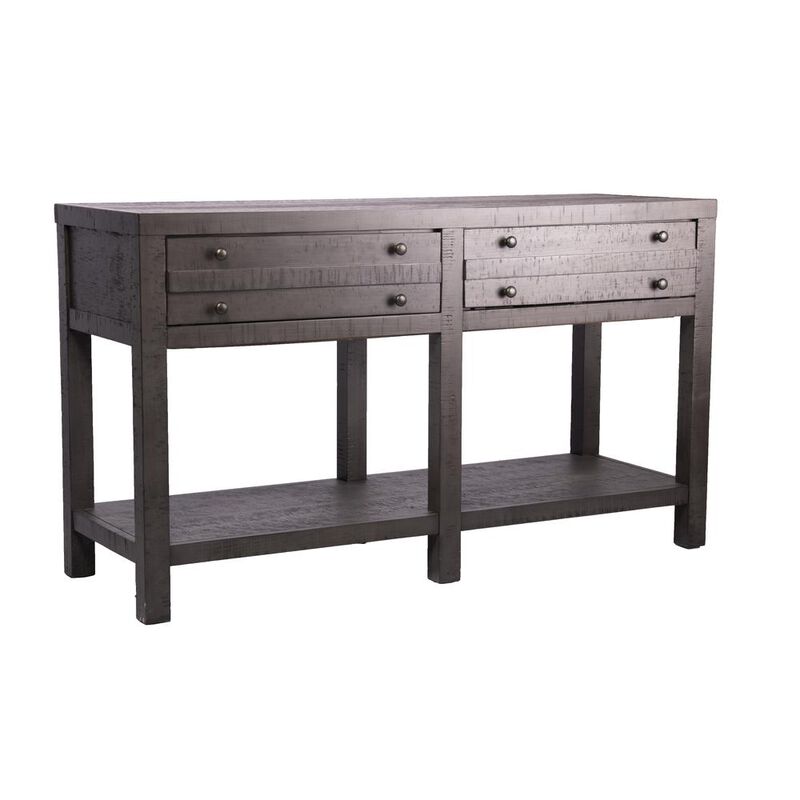 Best Quality Furniture Rustic Style Console Table with Shelf and 2-Drawer Storage, Rustic Dark Grey