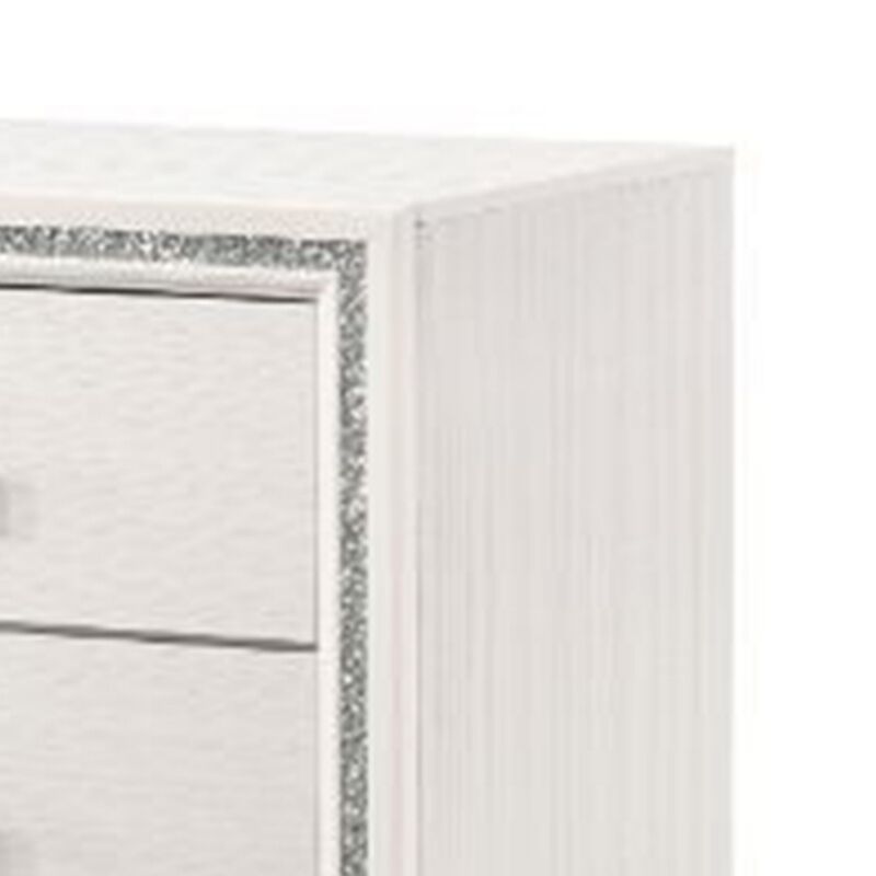 Nightstand with 2 Drawers and Shimmer Accent Trim, White-Benzara