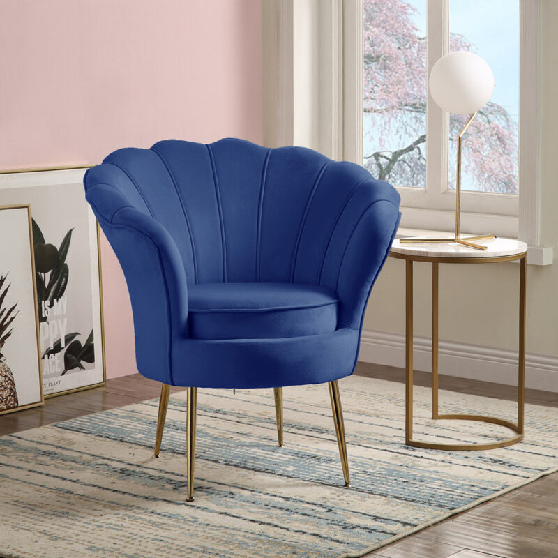 Streamdale Blue Velvet Barrel Accent Chair with Metal Legs