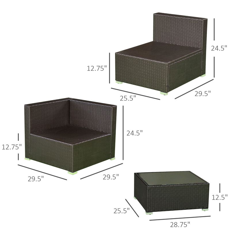 7-Piece Patio Furniture Sets Outdoor Wicker Conversation Set PE Rattan Sectional Sofa Set w/ Cushions & Tempered Glass Desktop, Cream White