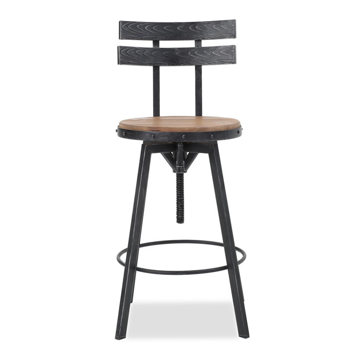 Streamdale Rustic-Chic Barstool Fir Wood Seat, Metal Frame