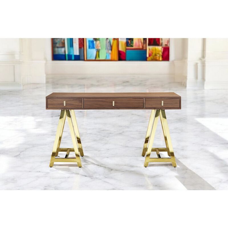 Pangea Home Gold Riley Desk Walnut