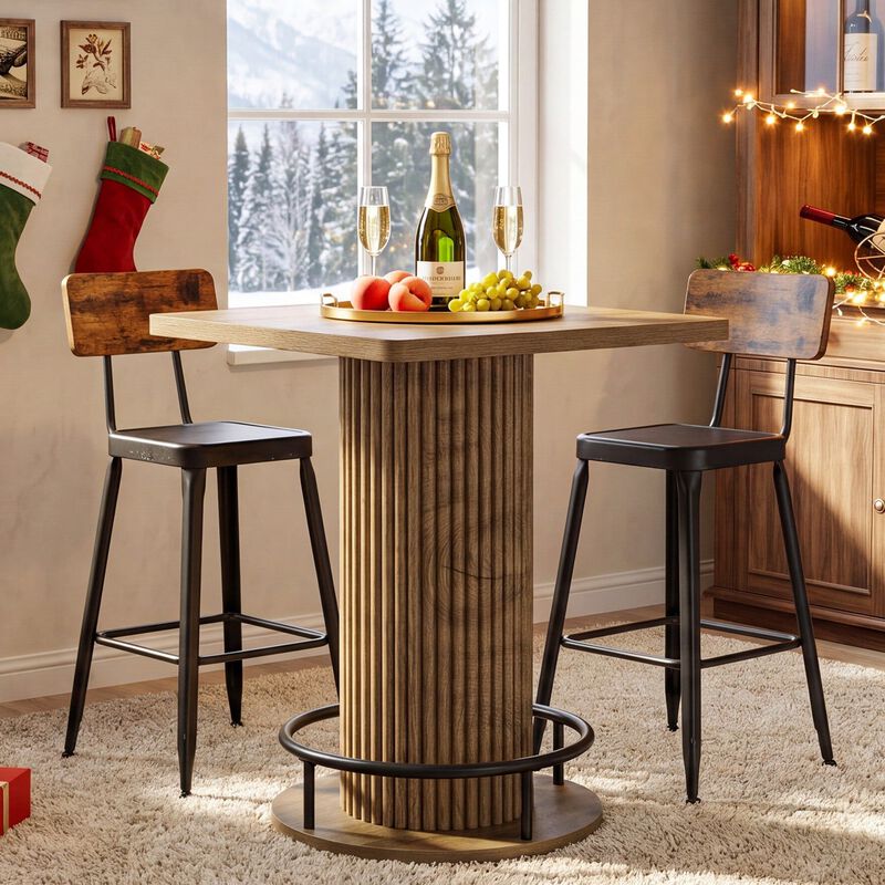 39 Inch Brown Counter Height Bar Table with Metal Footrest for Apartment and Cafe image number 3