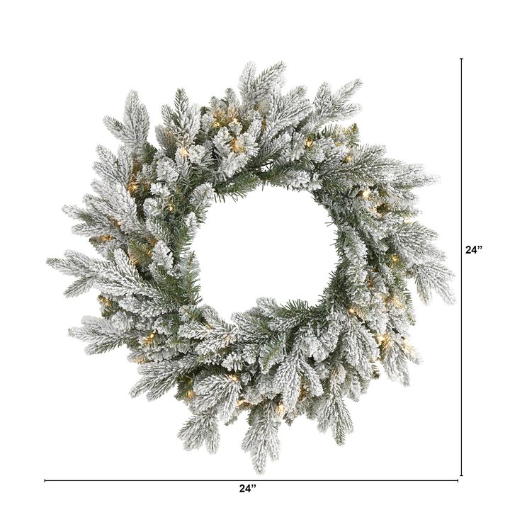 HomPlanti 24" Flocked Artificial Christmas Wreath with 50 LED Lights