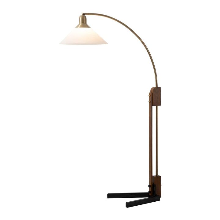 NOVA OF CALIFORNIA Melmar Chairside Arc Floor Lamp - Weathered Brass and Walnut, Dimmer Switch