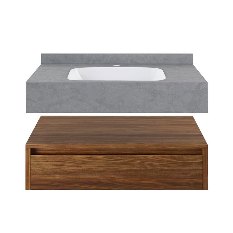 36" Wall-Mounted Bathroom Vanity in Brown Oak with Charcoal Gray Sink Top image number 0