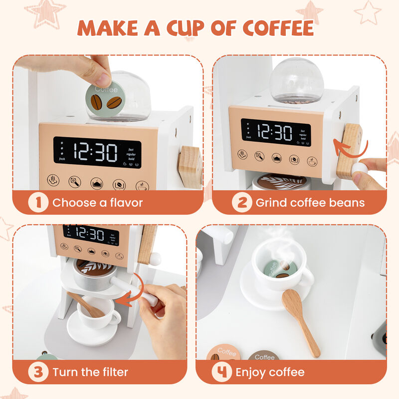 Multi-Feature Wooden Kitchen Set for Kids &ndash; Includes Slide, Coffee Machine, Sink & Stove