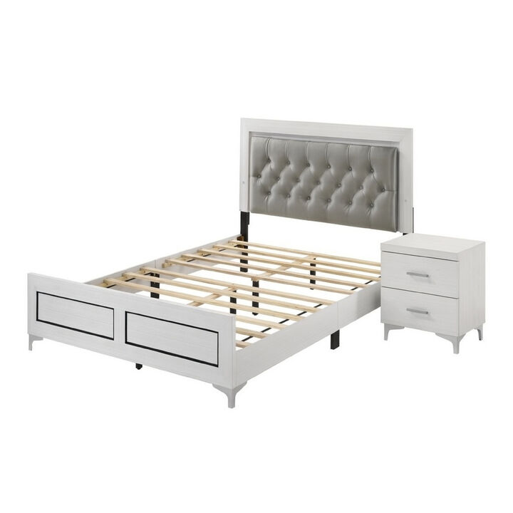 Queen Size Bedroom Set, White Finish, Storage Bed with Drawers, 2-Piece Set with Bed and Nightstand