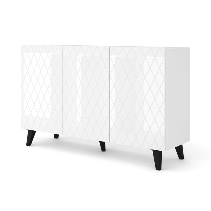 Buffet DIUNA 3D 57'' Commode Milled MDF Fronts, White High Gloss