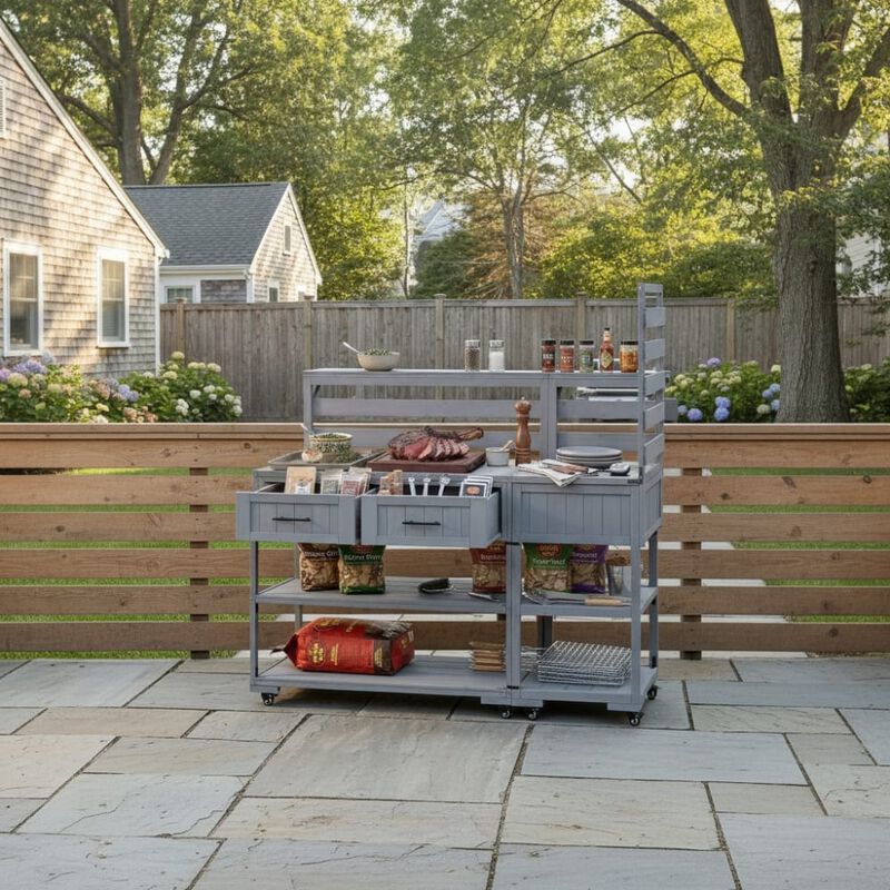 Large Modular Outdoor Kitchen Island Cart Grill Prep Table image number 2