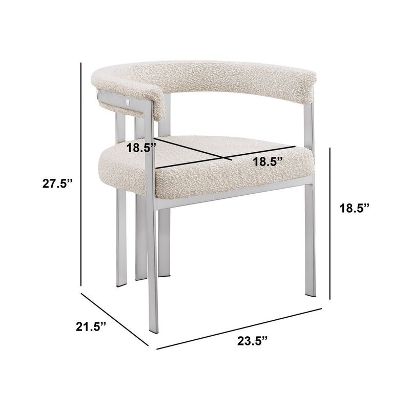 Best Quality Furniture 7Pc Tempered Glass Dining Table Set With 6 Cream With Matte Silver Side Chairs