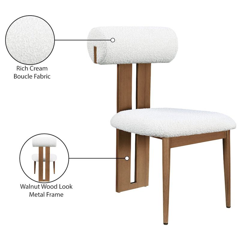 Meridian Furniture Dario Cream Boucle Fabric Dining Chair, Set of 2