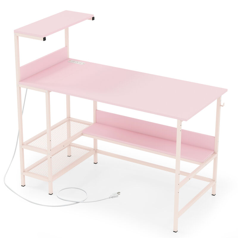 Computer Desk with Built In Power Outlets and Shelves for Home Office image number 0
