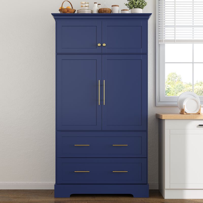 Merax 72.6" Shaker Style Kitchen Pantry - 4-Door 3 Pull-Out Tray Multi-Functional Storage Cabinet image number 1