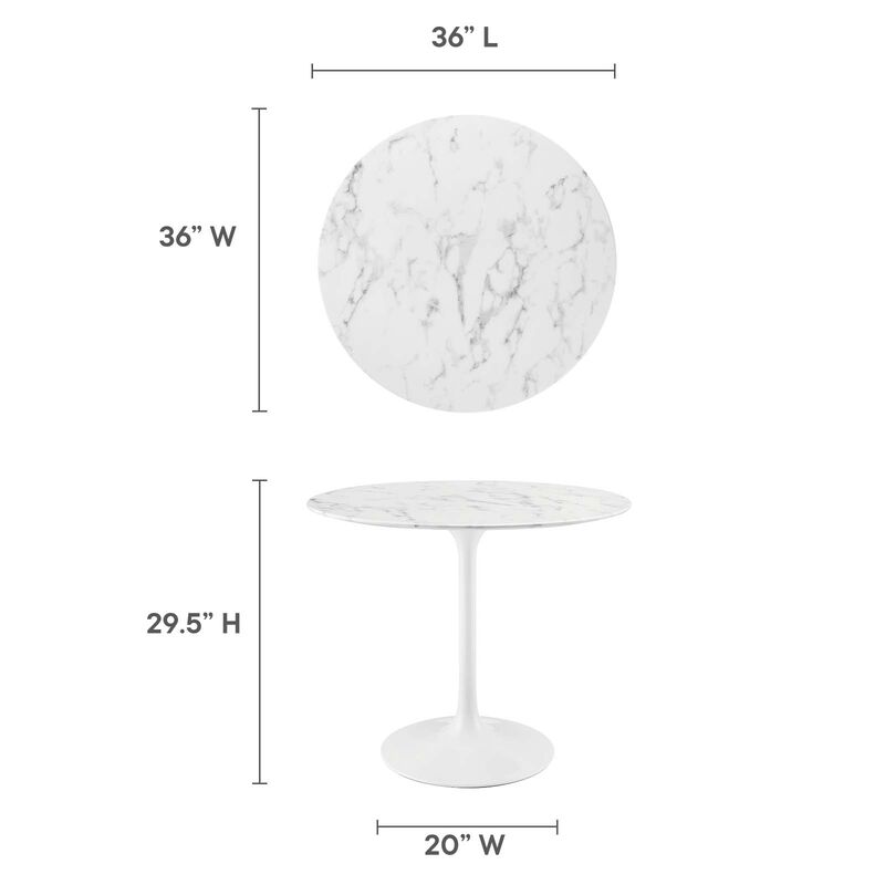 Modway - Lippa 36" Round Artificial Marble Dining Table White