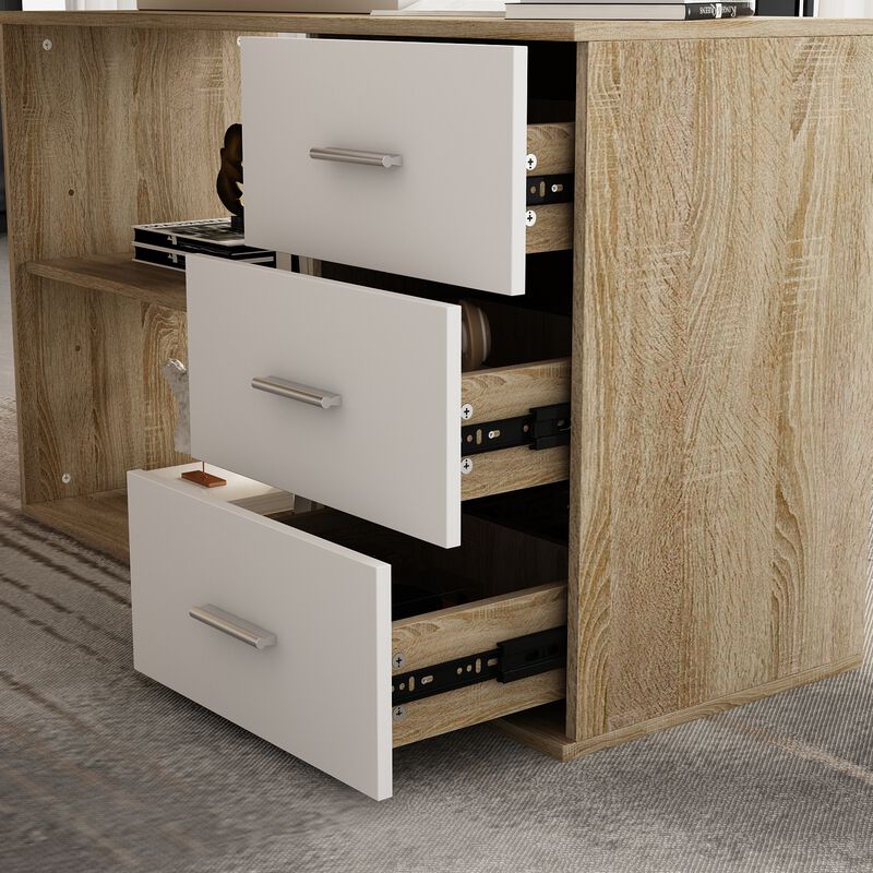 55.1&rdquo; L-Shaped Desk with Drawers and Shelves, Office Desk Corner Desk with Storage, Computer Desk Craft Desk for Home Office Bedroom