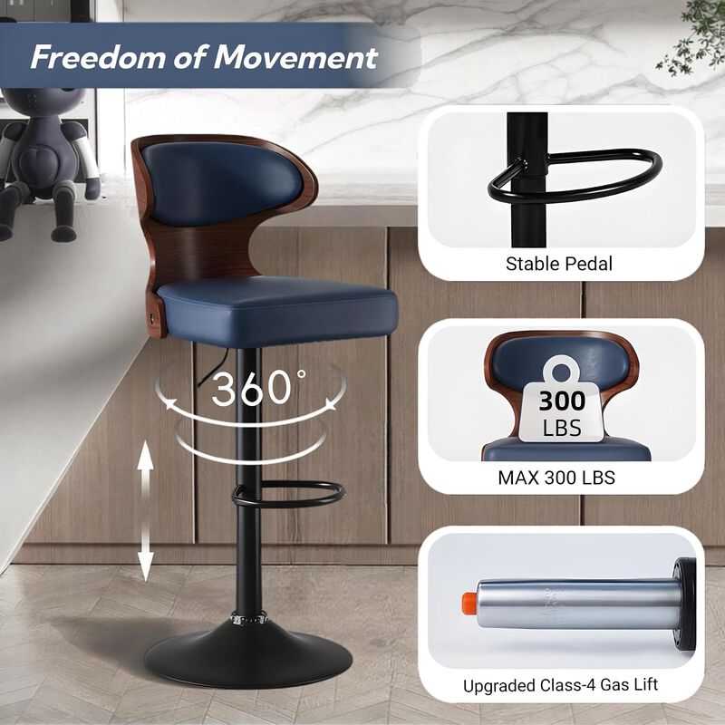 Ergonomic Modern Dual Color Steady PU Leather Bar Stool Swivel Height Adjustable Large Seat Hotel Outdoor Kitchen Counter Chair image number 3