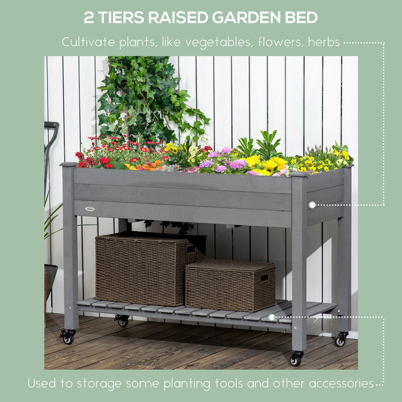 Hivvago 47" Wooden Raised Garden Bed with Shelf and Lockable Wheels image number 3