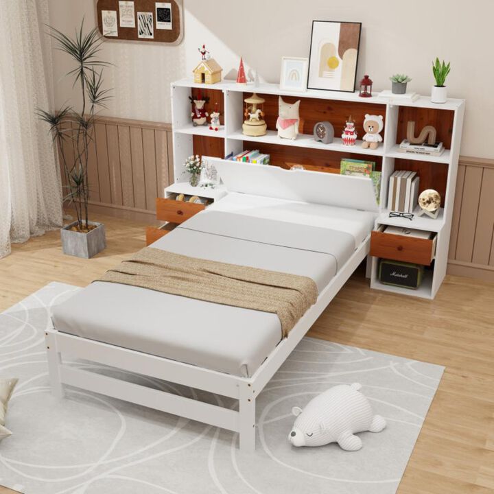 Bed Frame with Storage Headboard and Nightstands-Twin Size
