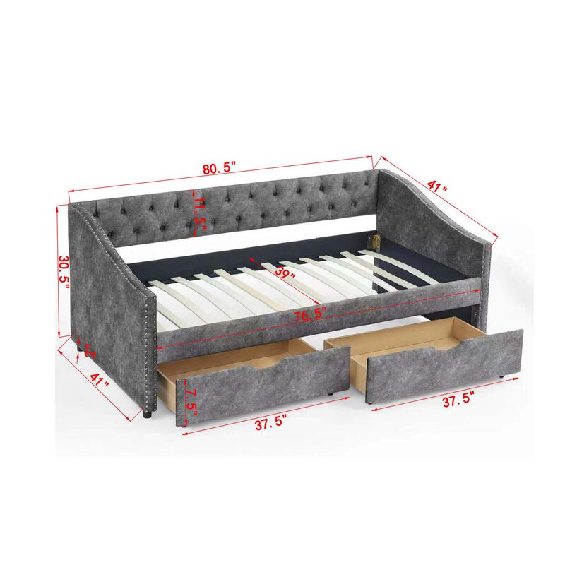 Nadcun Linen Upholstered 2 Storage Drawers Daybed image number 9