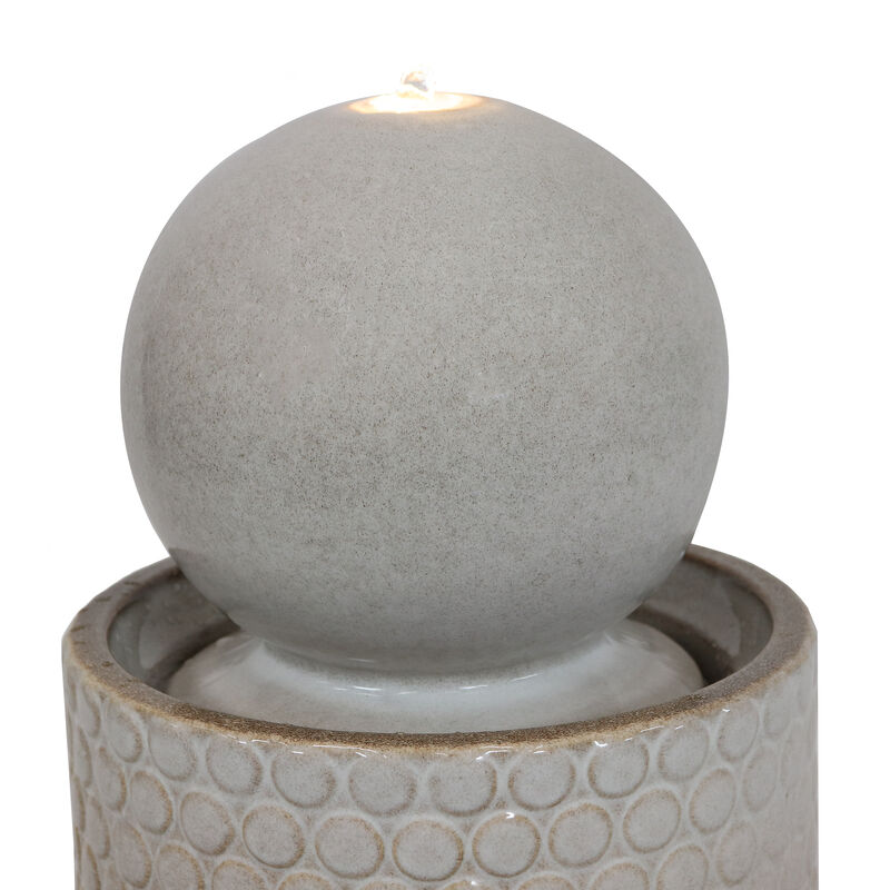 Sunnydaze Modern Orb on Circle Ceramic Fountain with LED Lights - 23.5 in