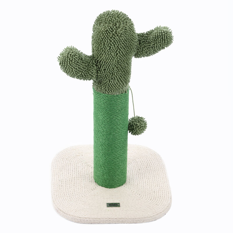 Pecos 21" Modern Jute Cactus Cat Scratching Post with Fuzzy Toy, Green/White