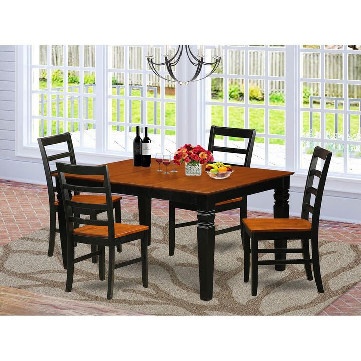 5 Pc Dinette set with a Dining Table and 4 Wood Dining Chairs in Black