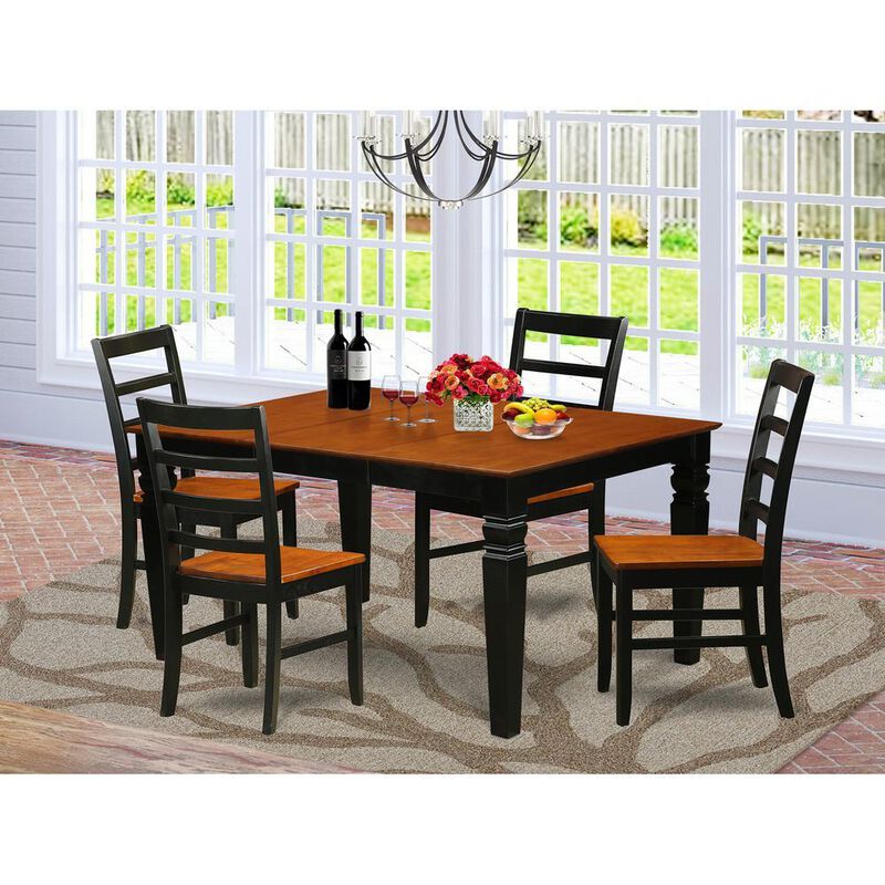 5 Pc Dinette set with a Dining Table and 4 Wood Dining Chairs in Black