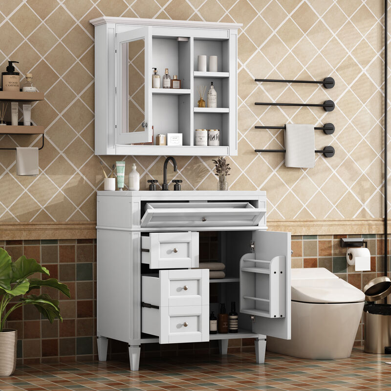 Merax Bathroom Vanity Set with Mirror Cabinet, Ceramic 3-Hole Basin, Soft-Close Storage image number 3
