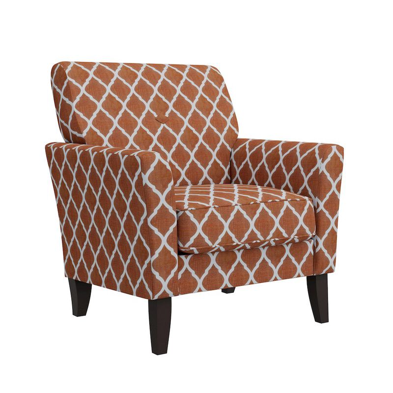HL Home Furnishings Alex Transitional Flared Arm Armchair in Orange Trellis