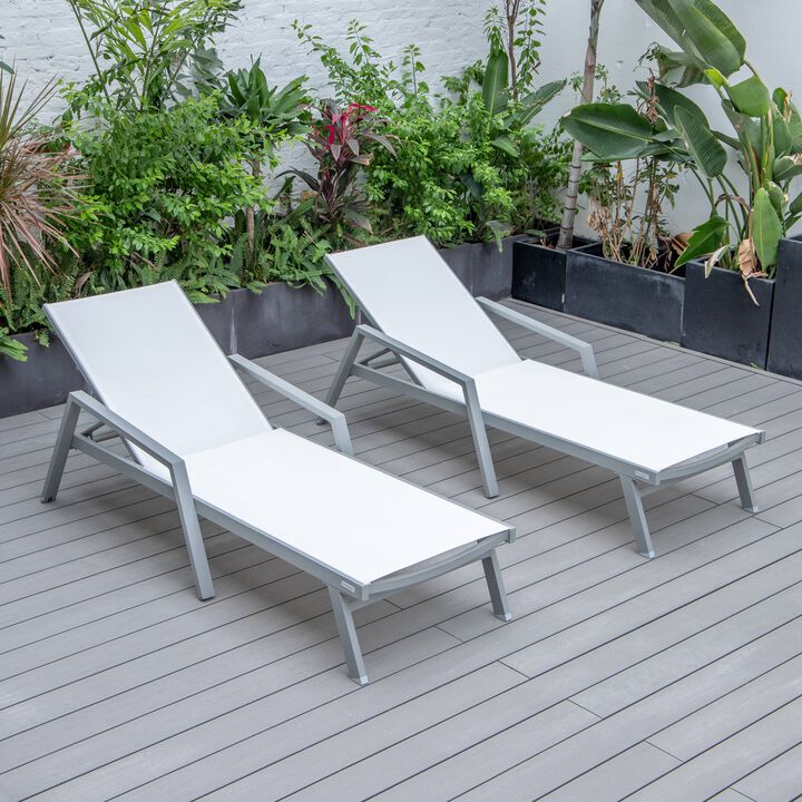 LeisureMod Marlin Poolside Outdoor Patio Lawn and Garden Modern Powder Coated Aluminum Frame Suntan Sling Chaise Lounge Chair with Armrests, Set of 2