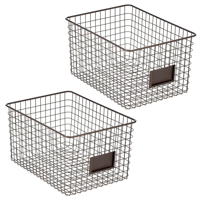 mDesign Bedroom Closet Storage Organizer Basket with Label Slot, 2 Pack, Bronze